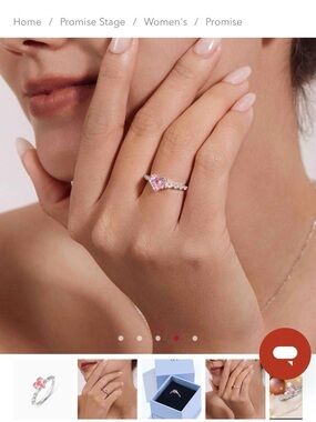 Delicate Pink Heart Ring with Pavé Silver Band - Women Jewelry